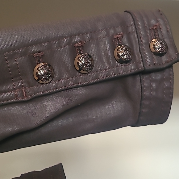 White House Black Market Fitted Coated Utility Jacket. Very dark reddish-brown. - Picture 8 of 12